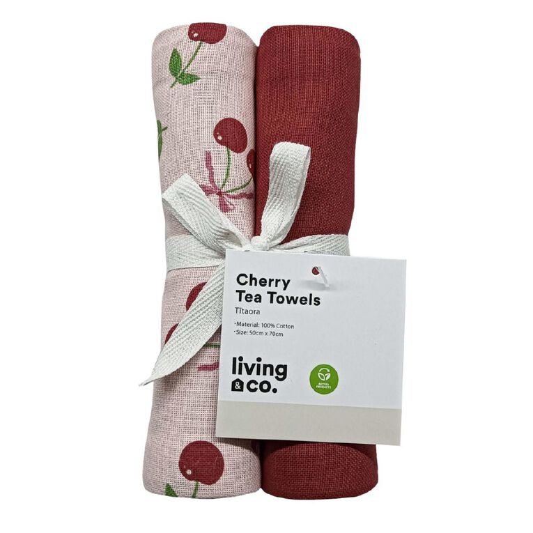 Living & Co Tea Towel Cherry Pink 50cm x 70cm, , hi-res