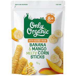 Only Organic Banana & Mango Melty Corn Sticks 8+ Months