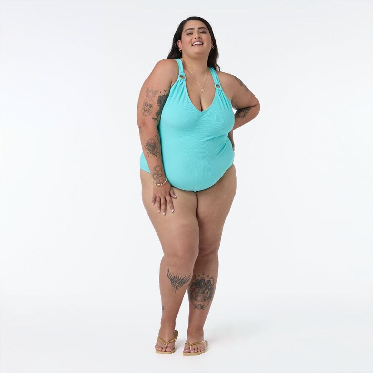 H&H Women's Plus Size Crinkle Swimsuit, Green Mid, hi-res