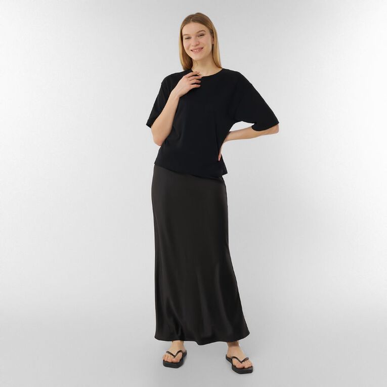 H&H Women's Satin Bias Skirt, Black, hi-res