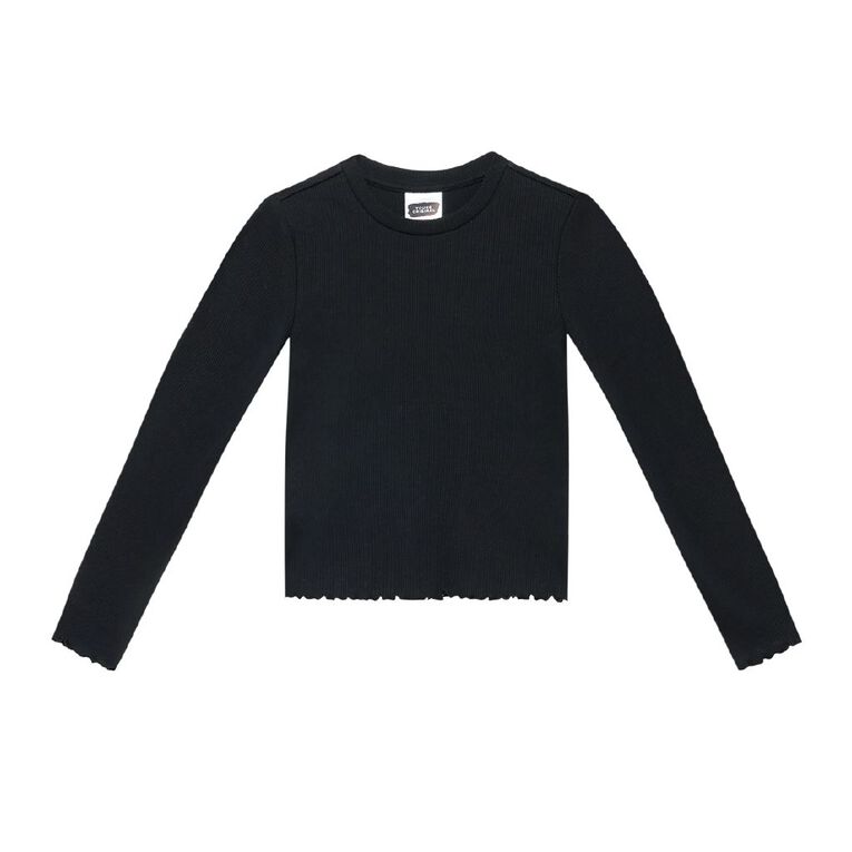 Young Original Long Sleeve Rib Top, Black, hi-res
