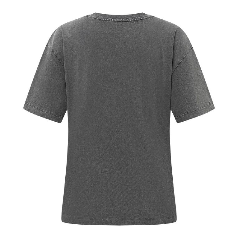H&H Women's Short Sleeve Elevated Embellished Neckline Tee, Grey Dark, hi-res