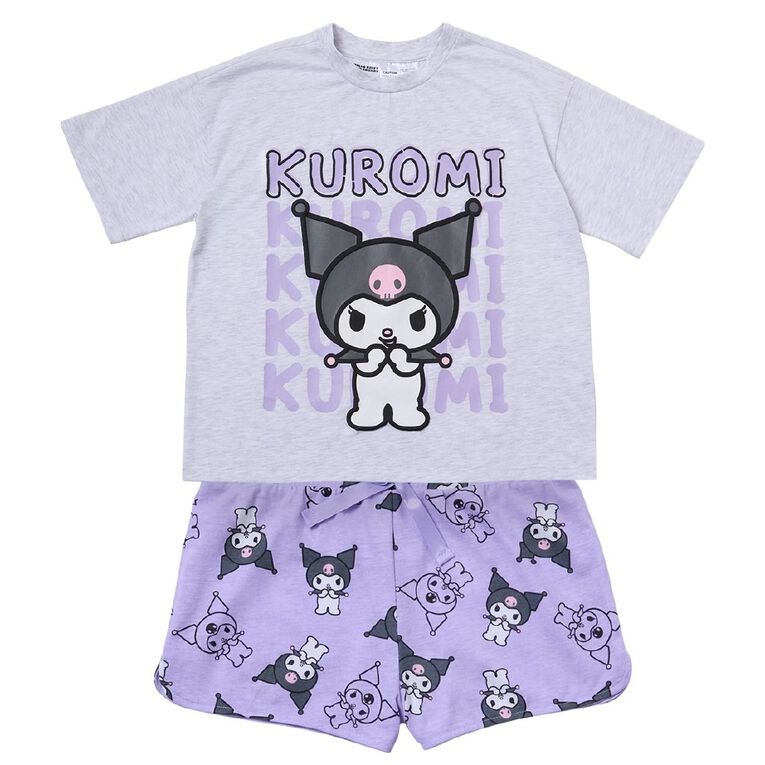 Kuromi Girls' Tee and Short Pyjama Set, Purple, hi-res