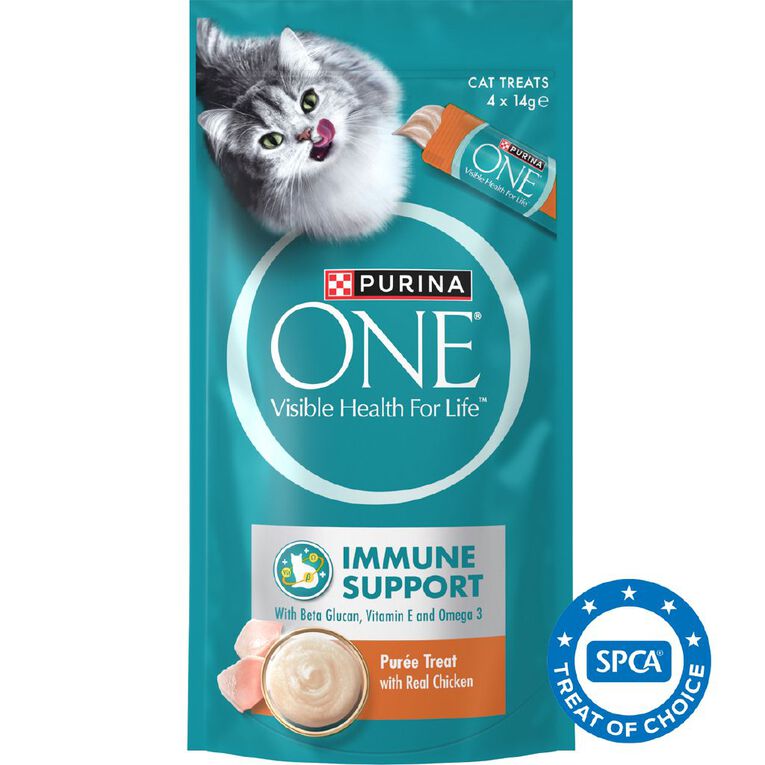 PURINA ONE Immune Care Puree Chicken Cat Treats 4 x 14g, , hi-res