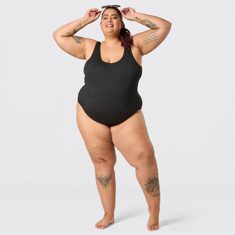 H&H Women's Plus Size Padded Cup Swimsuit, Black TEXTURED, hi-res