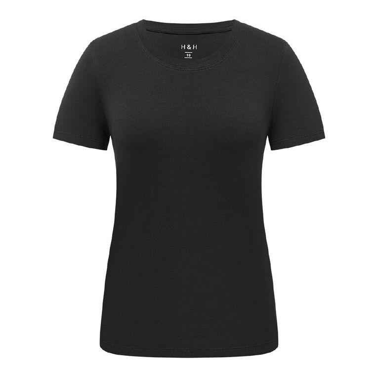 H&H Women's Short Sleeve Stretch Scoop Neck Tee, Black, hi-res