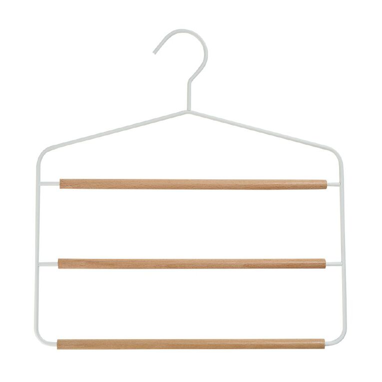 Living & Co Wire & Wood 3 Tier Pant Hanger White, , hi-res