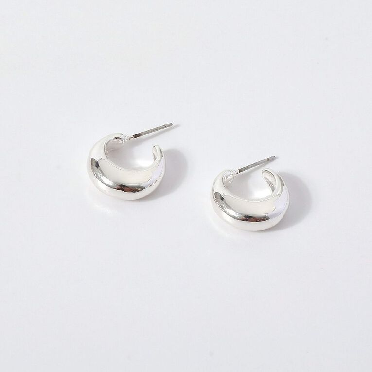Chunky Hoop Earrings Silver Plated, , hi-res