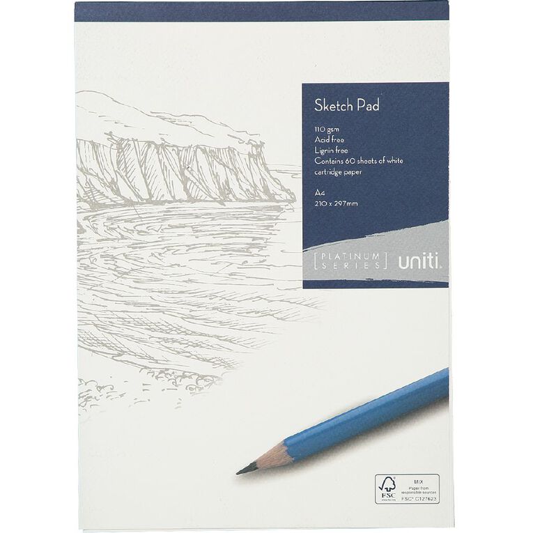 Uniti Platinum Sketch Pad 110gsm A4 60 Sheets, , hi-res