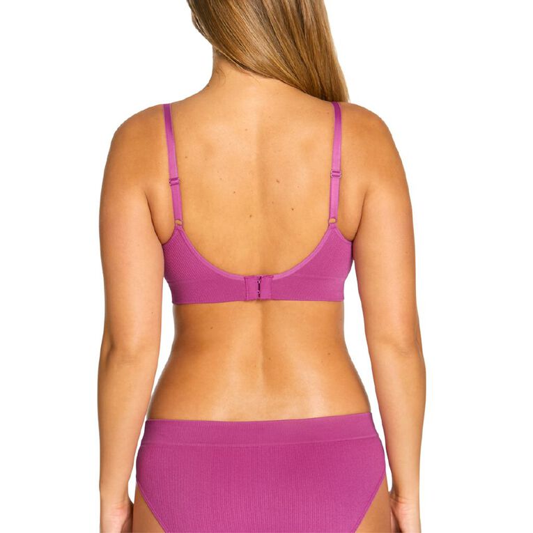 Tradie Women's Ribbed Logo Soft Cup Crop, Pink Dark, hi-res