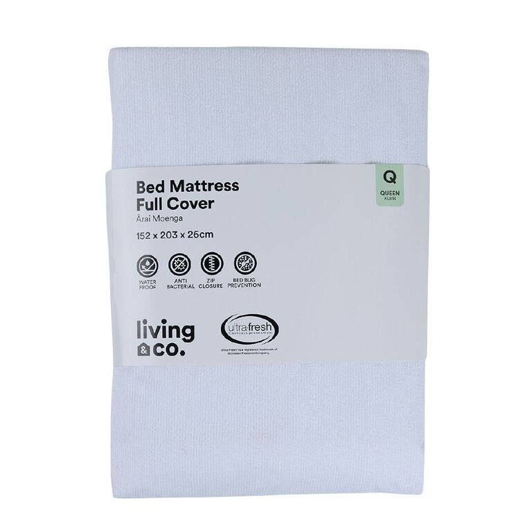Living & Co Mattress Protector Terry Full Cover White Queen, , hi-res