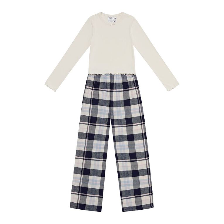 H&H Girls' Pointelle and Flannelette Pyjama Set, Blue Dark, hi-res