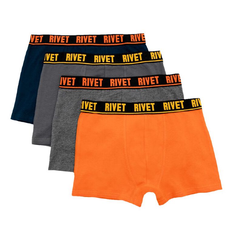 Rivet Boys' Trunks 4 Pack, Orange, hi-res