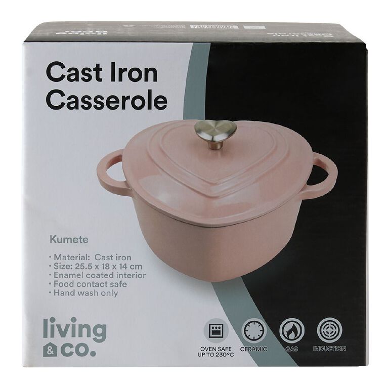 Living & Co Cast Iron Casserole Heart Pink, , hi-res