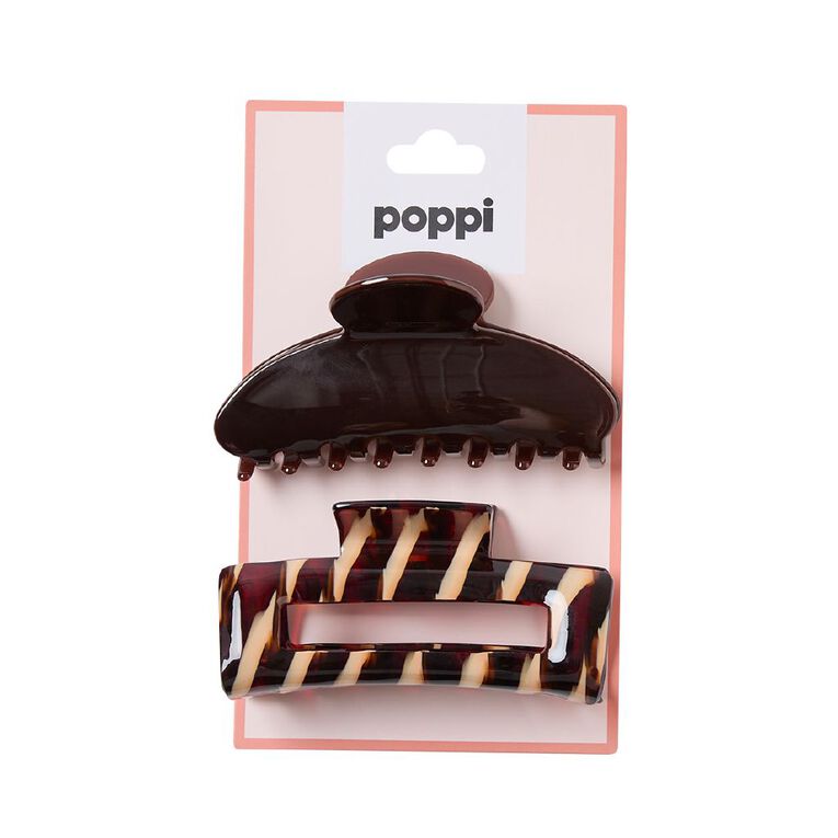 Poppi Rectangle and Curved Claw Clip Brown 2 Pack, , hi-res