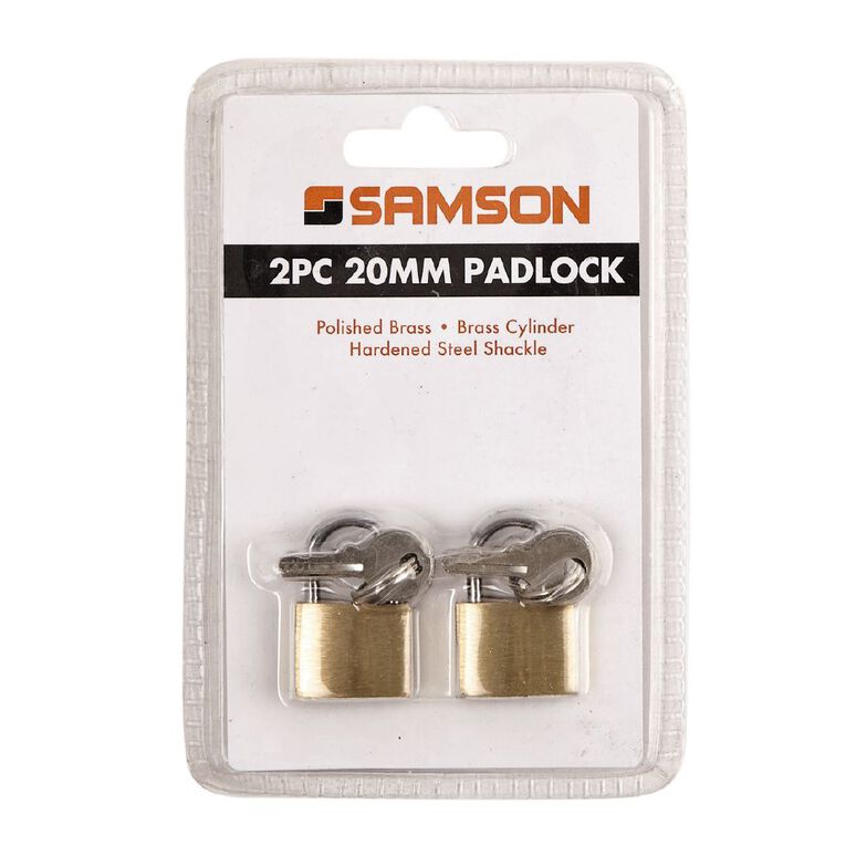 Samson Brass Padlock 20mm 2 Pack, , hi-res