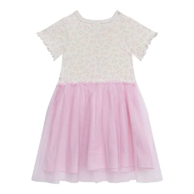 Young Original Toddler Short Sleeve Rib Tulle Dress, Pink Light, hi-res