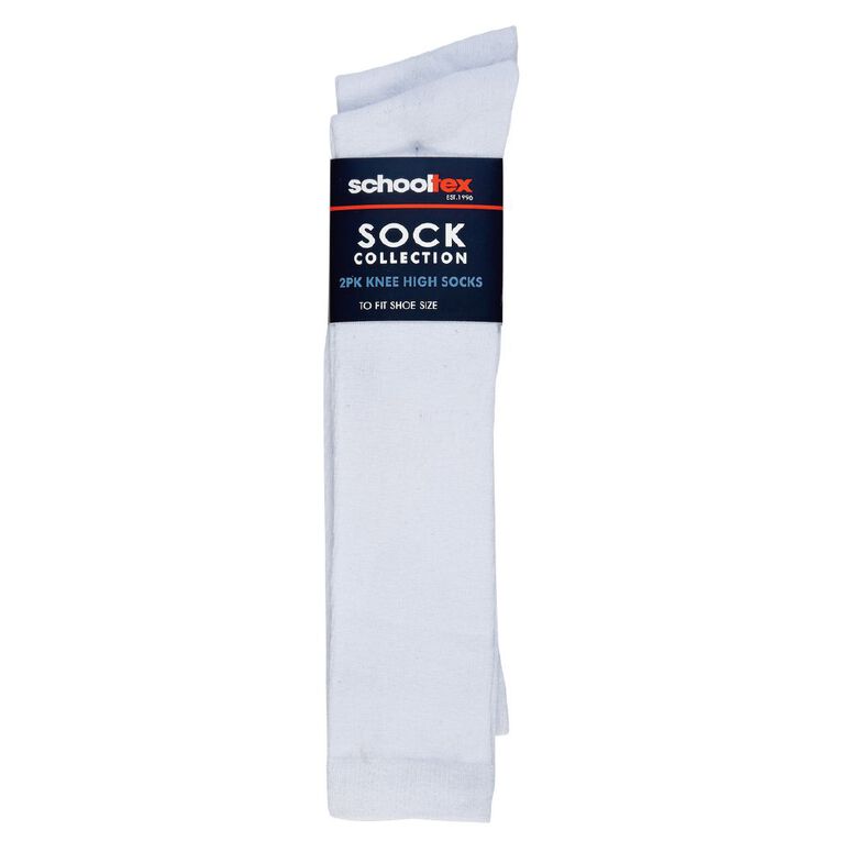 Schooltex Plain Knee High Socks 2 Pack, White, hi-res