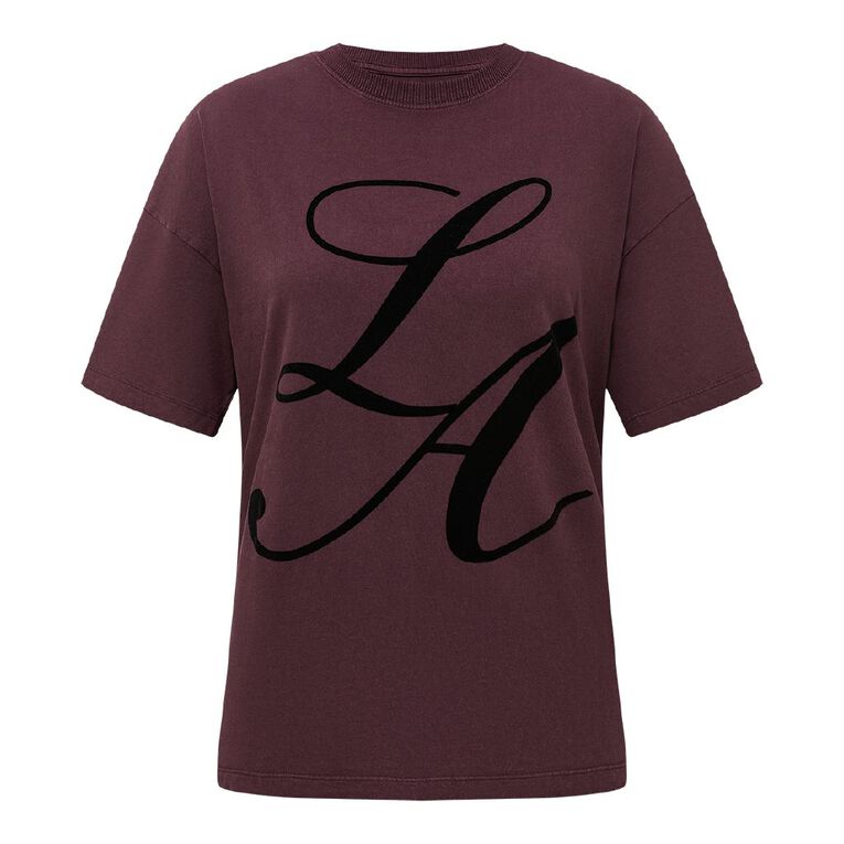 H&H Women's Short Sleeve Boyfriend Graphic Tee, Brown Dark DEC CHOC, hi-res