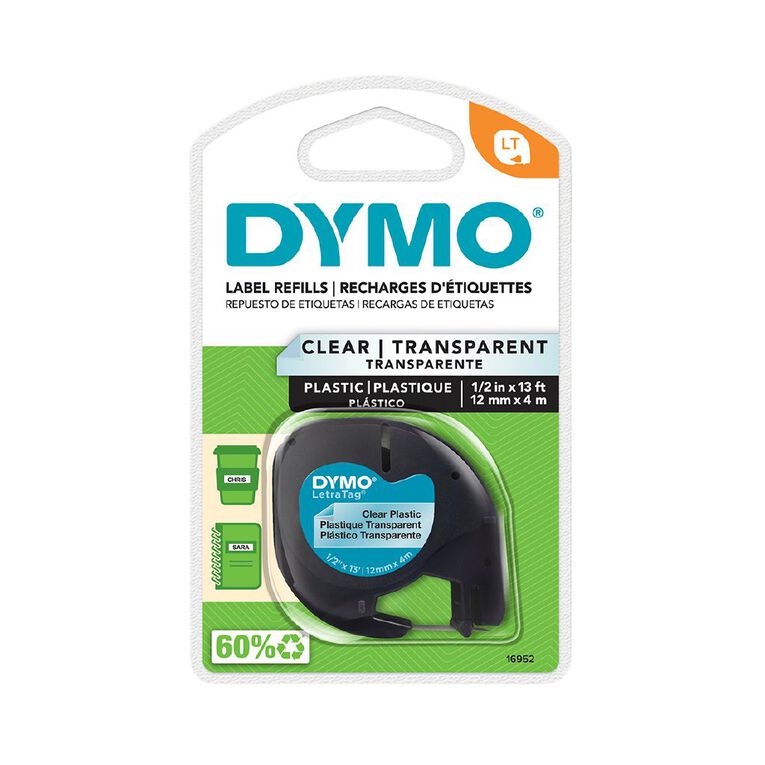 Dymo Label Tape Plastic 12mm x 4m Clear | The Warehouse