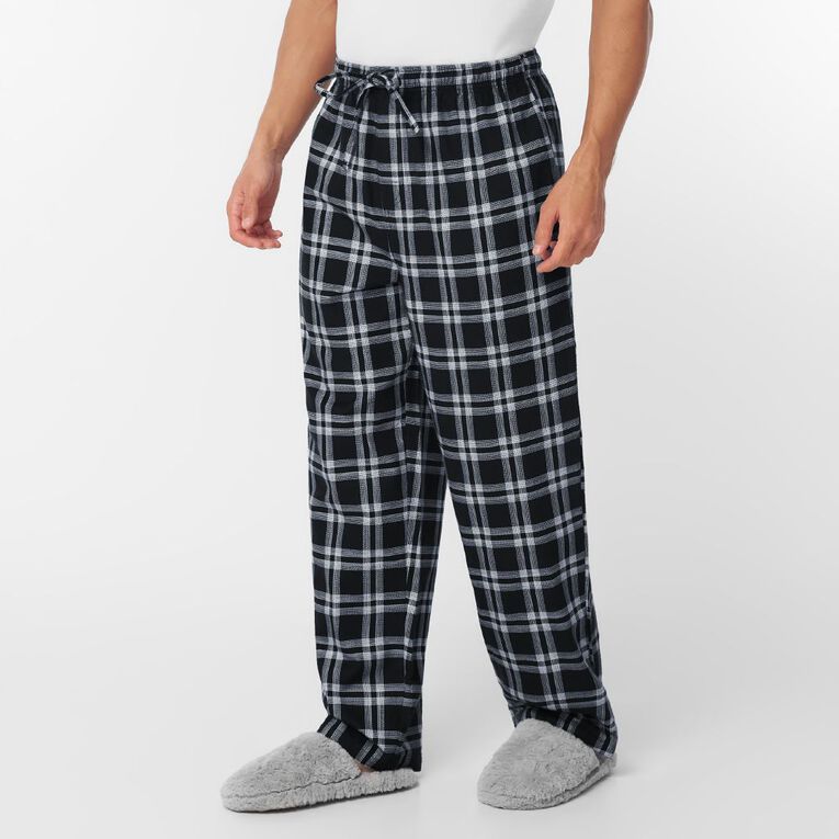 H&H Men's Flanelette Pyjama Pants, Black, hi-res