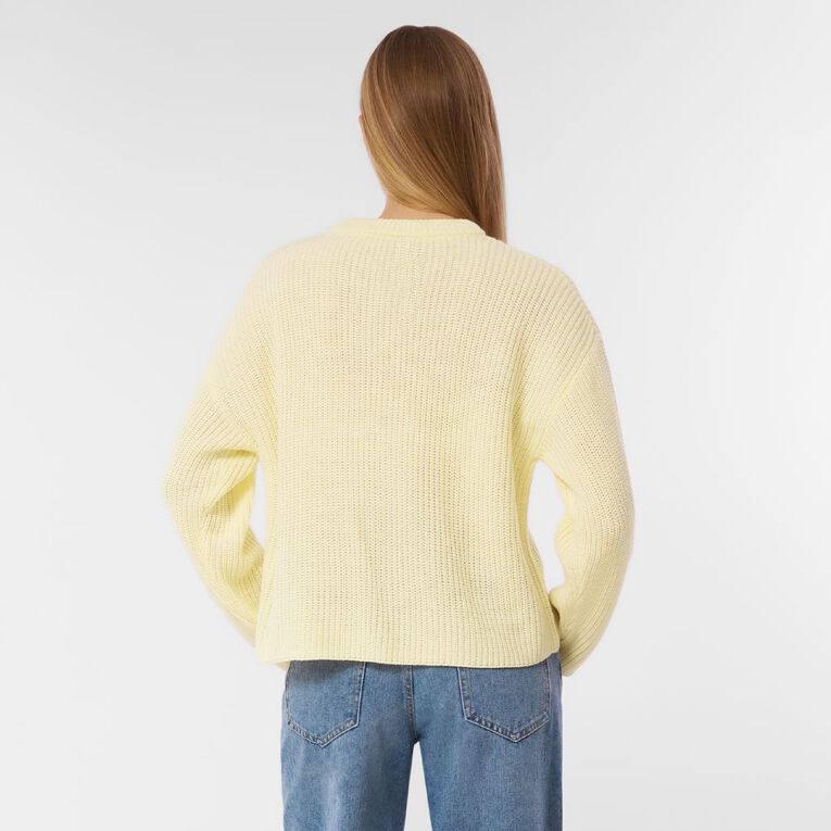 H&H Women's Long Sleeve Boxy Cotton Like Rib Crew, Yellow Light, hi-res