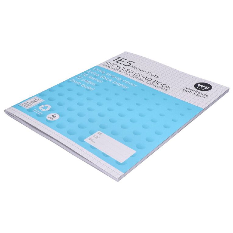 WS Exercise Book 1E5 7mm Quad 36 Leaf Heavy Duty, , hi-res