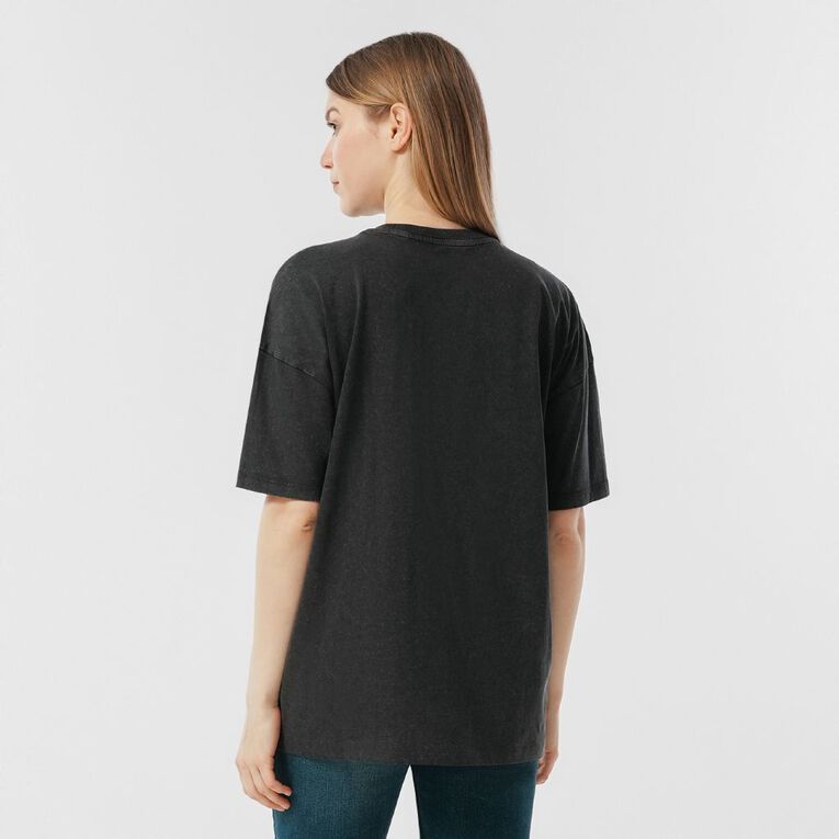 H&H Women's Short Sleeve Boyfriend Graphic Tee, Black, hi-res