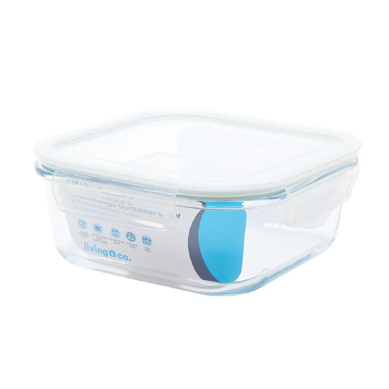 Living & Co Square Glass Food Storage Container 1.1L, , hi-res