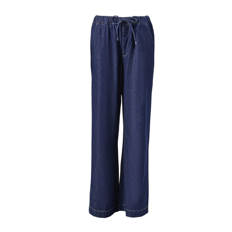 H&H Women's Wide Leg Pull On Jeans, Denim Mid, hi-res