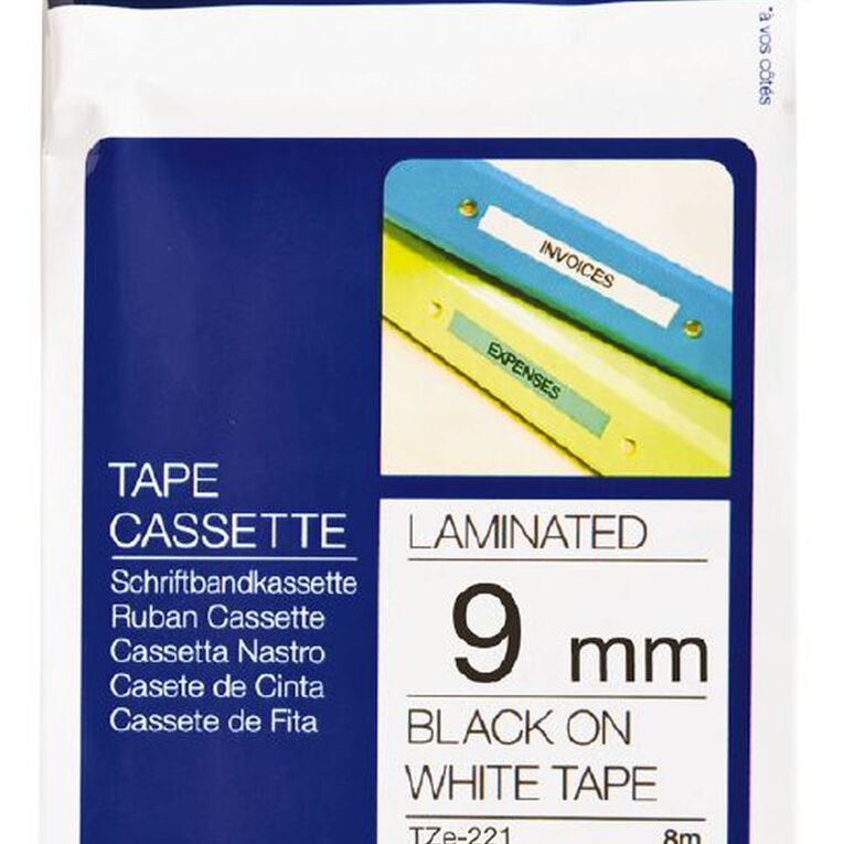Brother P-Touch Tape Tze-221 9mm 8m Black On, , hi-res