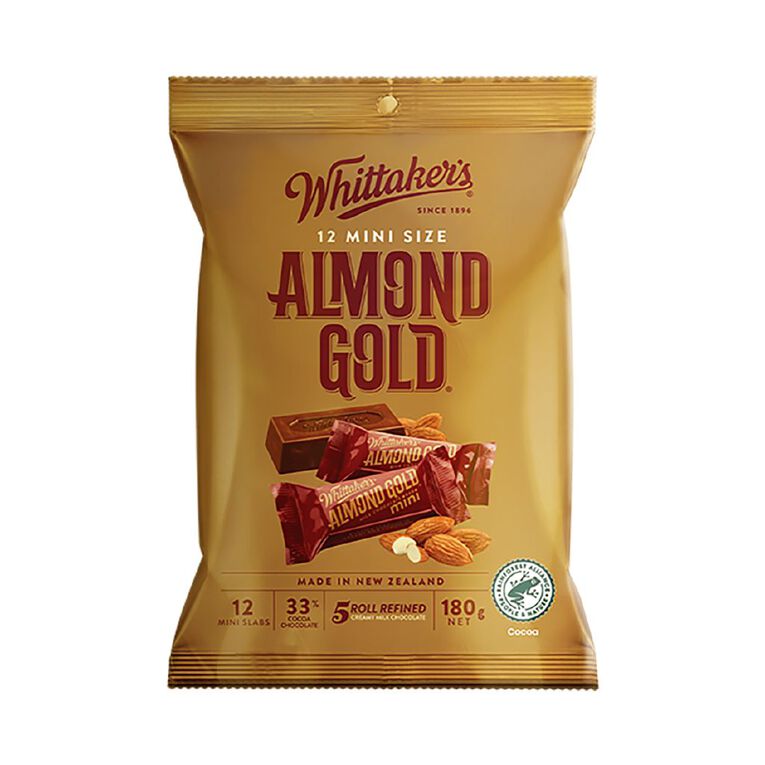Whittaker's Mini Slab Almond Gold Share Pack 12 Pack 180g, , hi-res