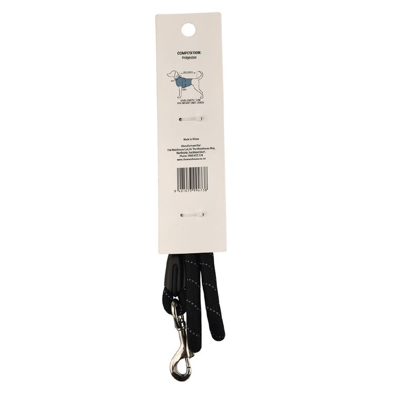 Pet HQ Reflective Rope Lead Black 120cm, , hi-res