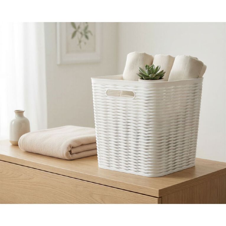 Living & Co Wave Storage Basket Square White 16L, , hi-res