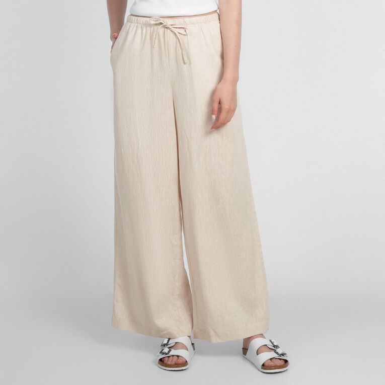 H&H Women's Linen Blend Tie Waist Pants, Brown Light, hi-res