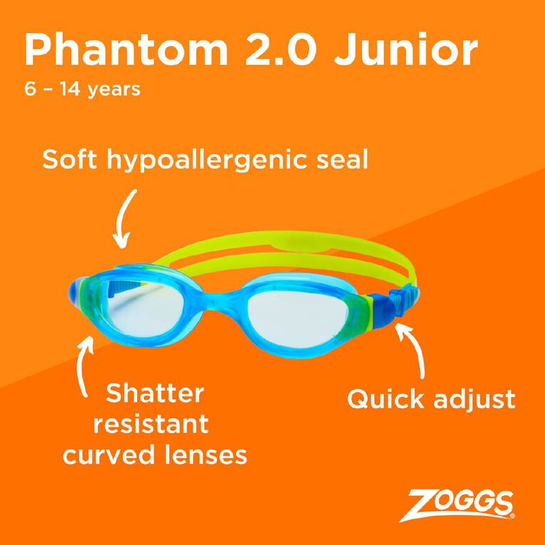 Zoggs Phantom 2.0 Junior Light Blue Lime Clear, , hi-res
