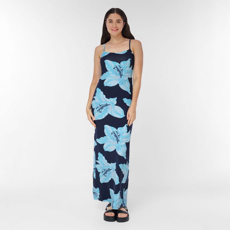 H&H Women's Sleeveless Printed Contour Maxi Dress, Blue Dark, hi-res