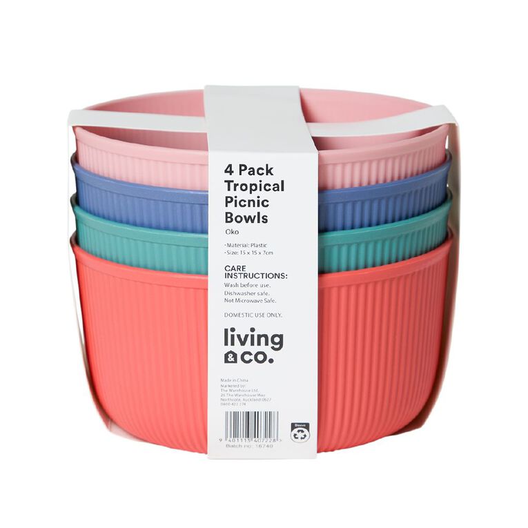 Living & Co Tropical Picnic Bowls Multi-Coloured 4 Pack, , hi-res