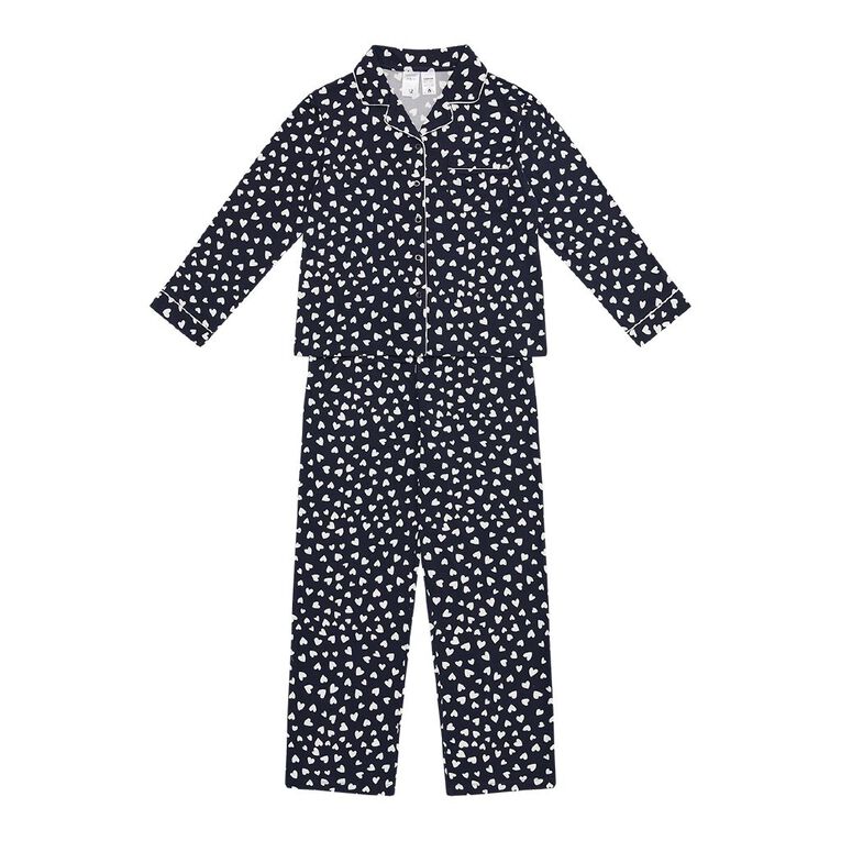 H&H Girls' Comfy Button Up Pyjama Set, Blue Dark, hi-res