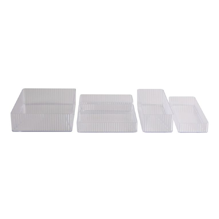 Living & Co 5 Piece Rib Draw Organiser Clear, , hi-res