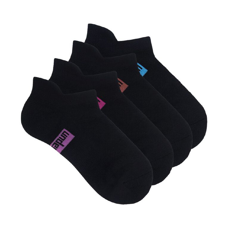 Underworks Women's Low Cut Heel Tab Sport Socks 4 Pack, Black, hi-res