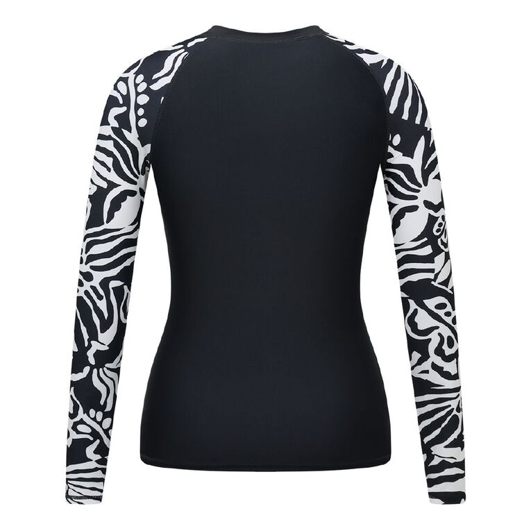 H&H Women's Long Sleeve Zip-Thru Rash Top, Black, hi-res