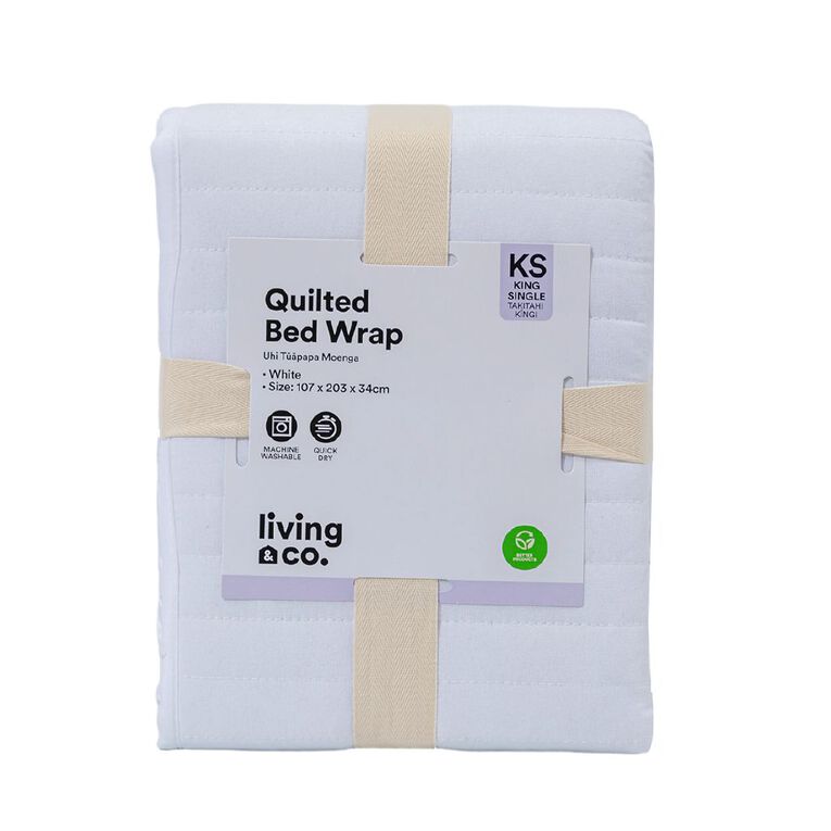 Living & Co Valance Quilted Bed Wrap White King Single, , hi-res