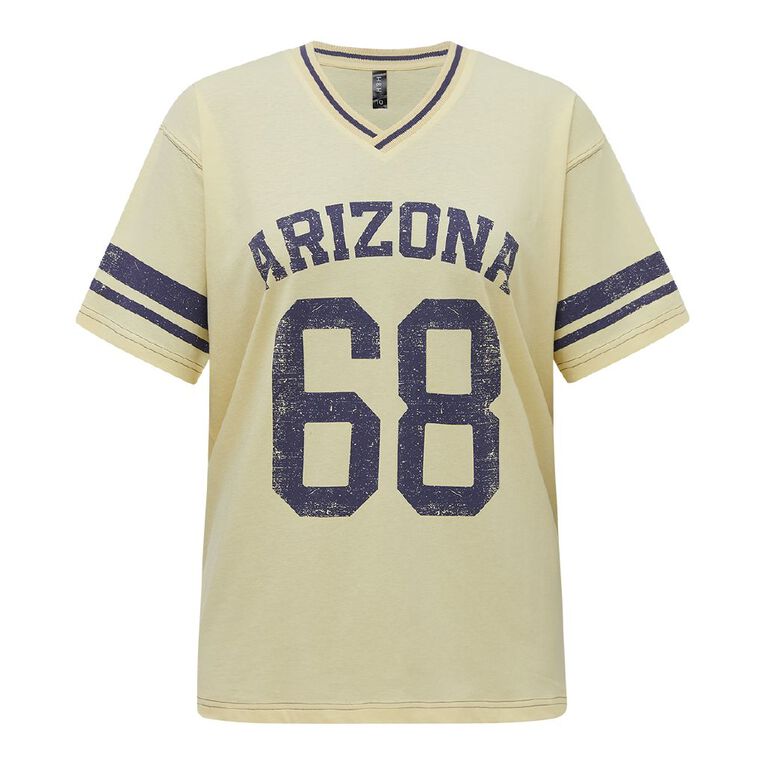 H&H Women's V-Neck Relaxed Drop Shoulder Tee, Yellow Light, hi-res