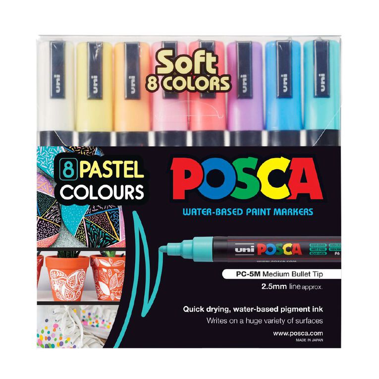 Uni Posca Marker 1.8-2.5 Soft Colour 8 Pack Assorted, , hi-res
