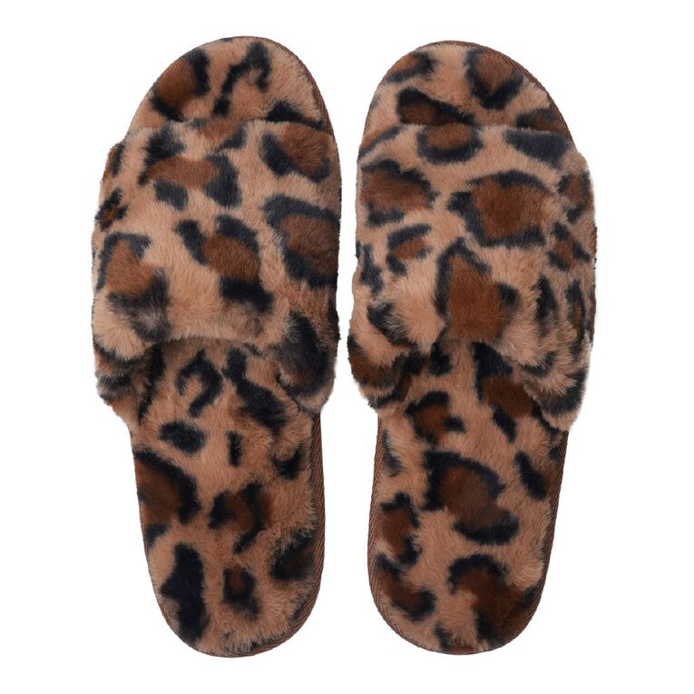 H&H Women's Strap Slippers, Brown, hi-res