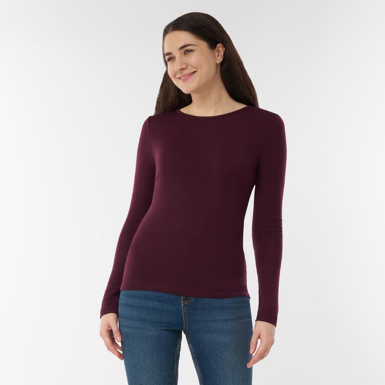 H&H Women's Merino Blend Crew Neck Top, Red Dark, hi-res