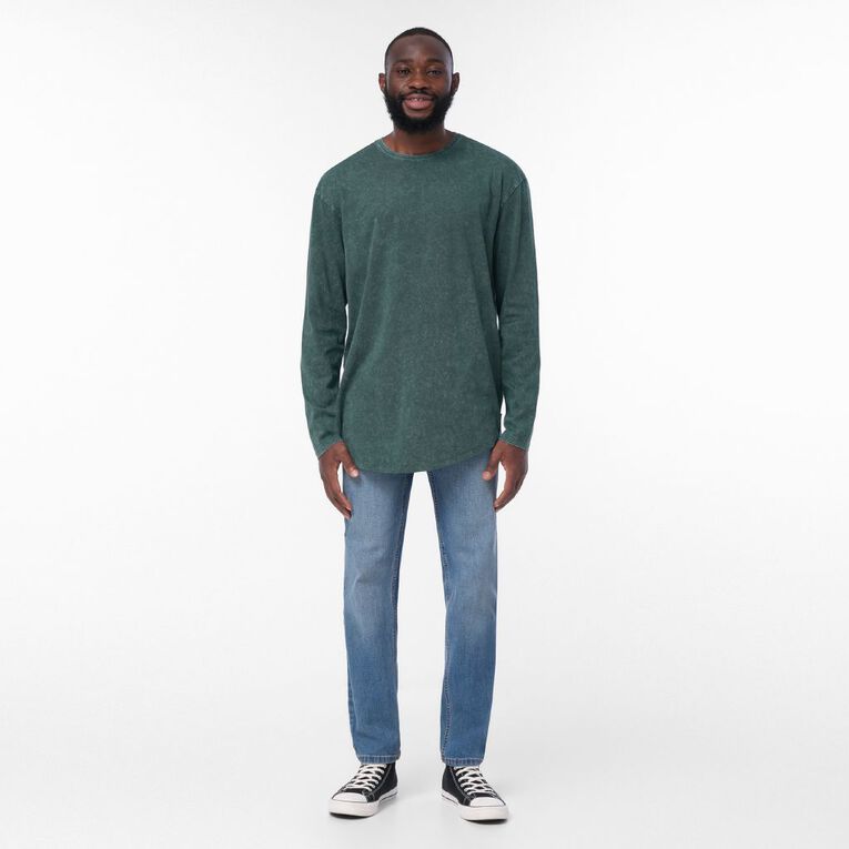 Garage Men's Long Line Acid Wash Tee, Green Dark, hi-res