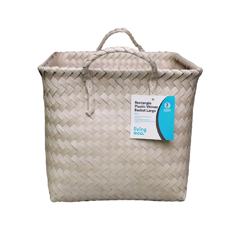 Living & Co Rectangle Plastic Woven Basket Green, , hi-res