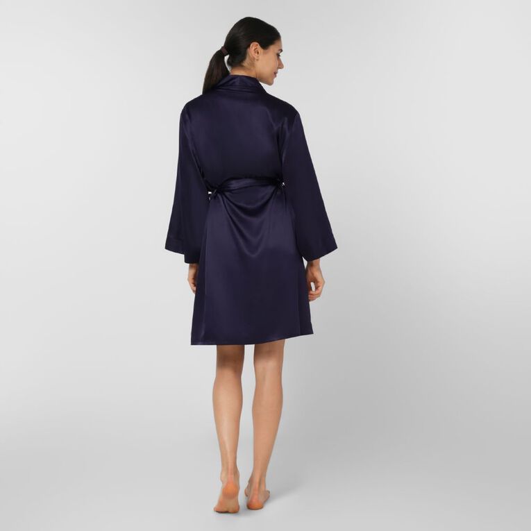 H&H Women's Satin Robe, Blue Dark, hi-res